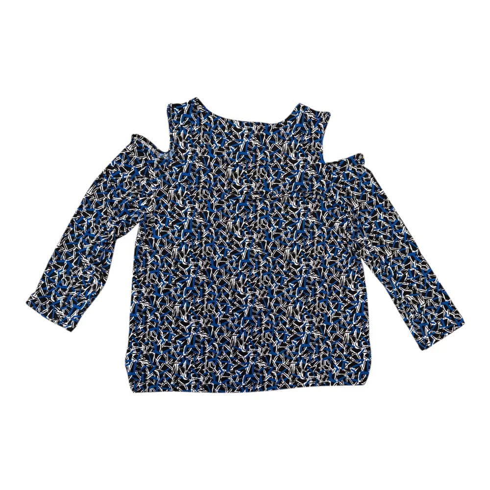 Anne Klein Women's Cold Shoulder Floral Print Top, Navy Blue and White Pattern,